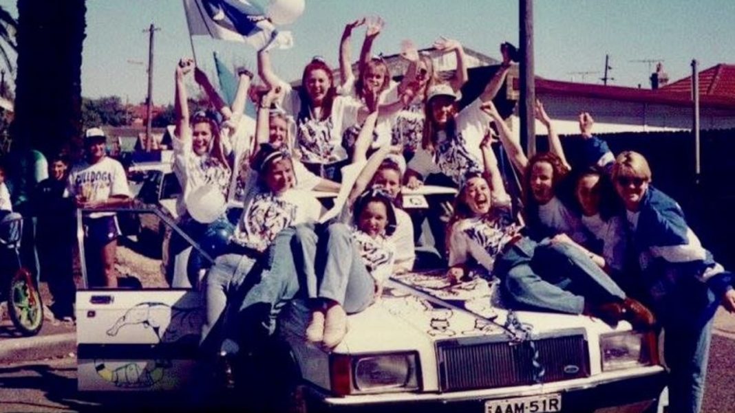 Bulldogs cheerleaders after the 1995 Grand Final. Credit: Supplied
