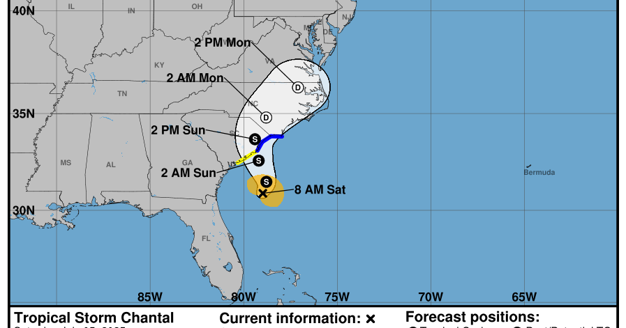 Tropical Storm Chantal forms off South Carolina's coast