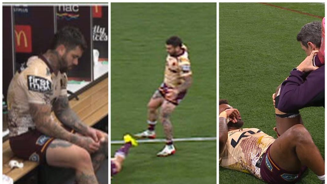‘A lot happening’: Broncos’ nightmare as star duo limp off in hammer premiership blow